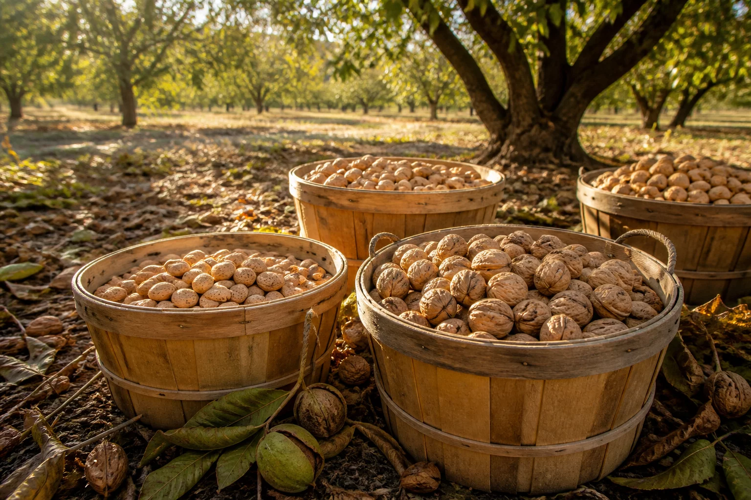 Artisanal harvest of fresh tree nuts in sunlight